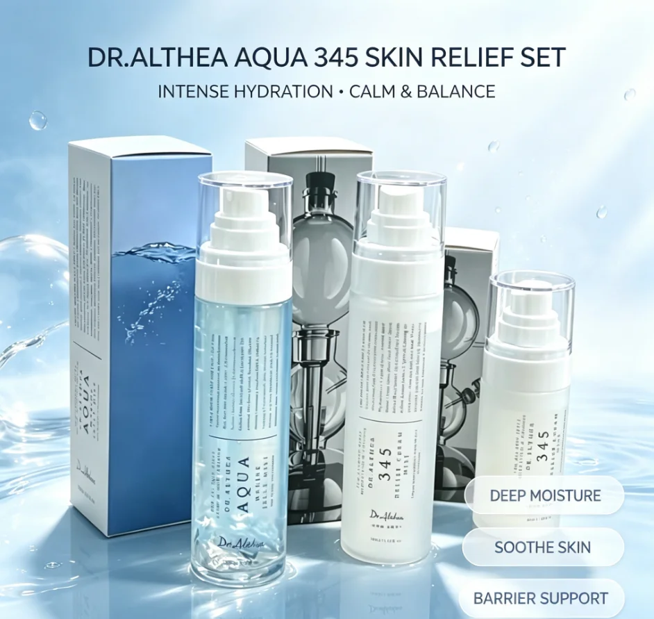 Dr.Althea 345 Skin Relief Set AQUA Hydrating Toner Serum Cream Mist Moisturizing Soothing Barrier Care Non-Sticky For All Skin T