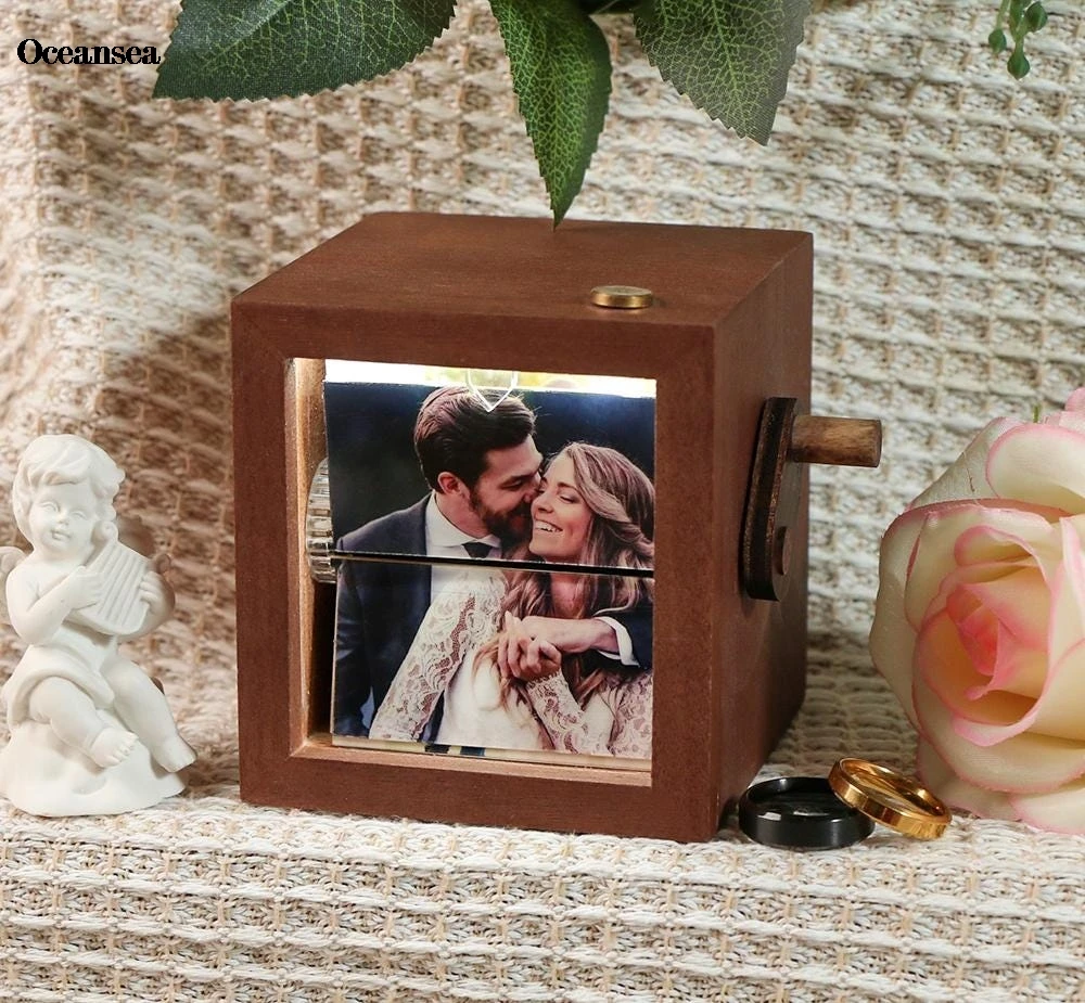 إطار صور كتاب تذكاري شخصي، ألبوم صور خشبي مكرنك يدويًا، هدية للأزواج في عيد الحب #3