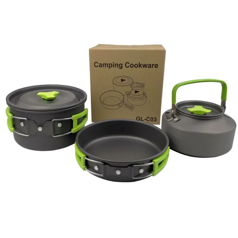 Aluminum Camp Kitchen Camping Cooking Set, Non-Stick Camping Pots and Pans Set with Kettle for Backpacking, Outdoor Cooking