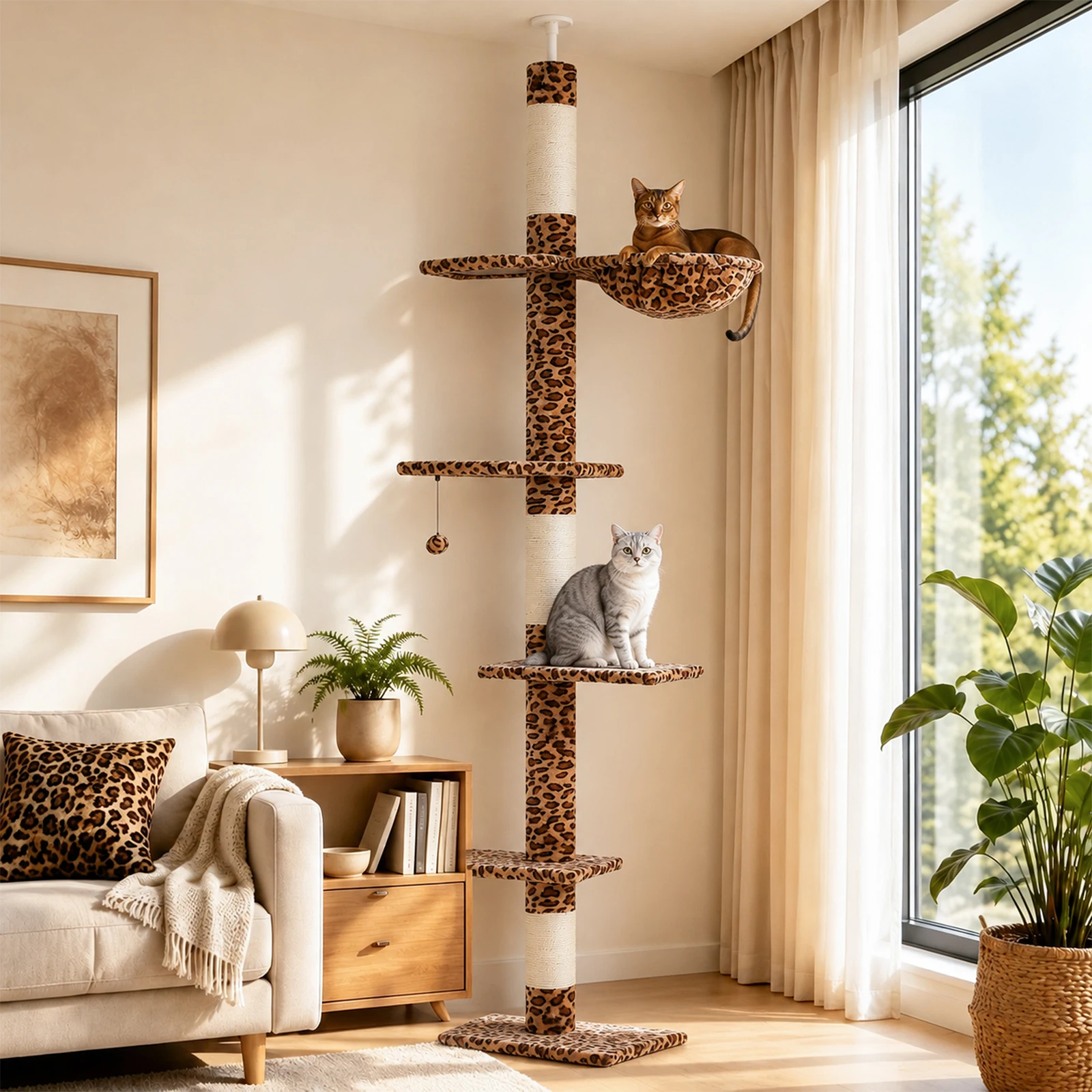 Leopard Print Floor to Ceiling Cat Tower