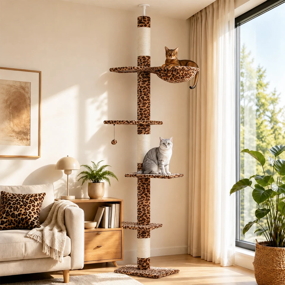 Leopard Print Floor to Ceiling Cat Tower