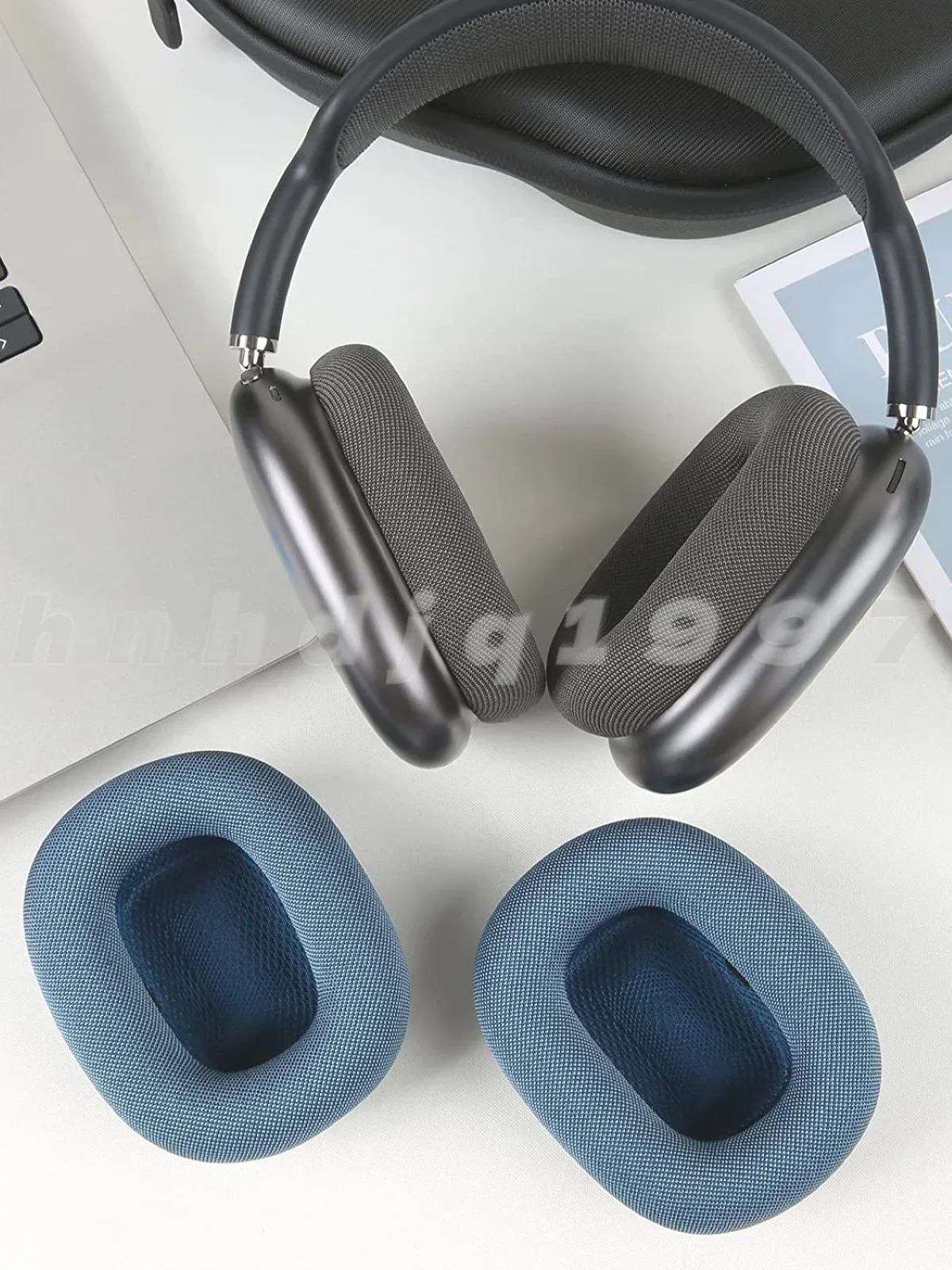 Orejeras máx. para auriculares, orejeras tejidas, esponja viscoelástica 1:1, malla transpirable, magnéticas plateadas