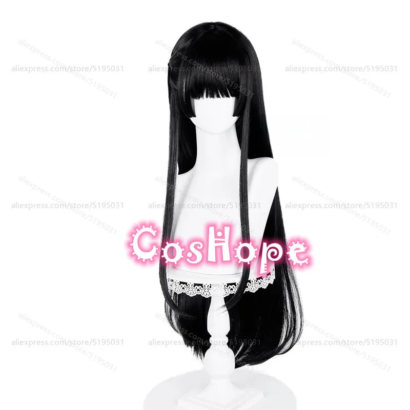 Chisa شعر مستعار تأثيري مع رباط شعر أحمر 85 سنتيمتر شعر مستعار أسود طويل أنيمي مقاومة للحرارة بيروكات صناعية لجميع القديسين كرنفال زي الحفلات