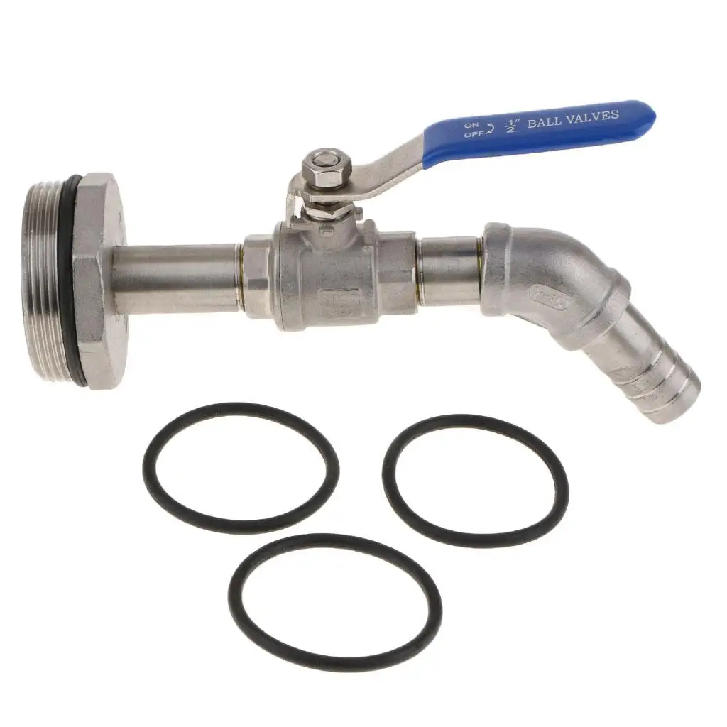 200L Barrel Valve Stainless Steel 304 DN50 Inlet 58mm Thread Leak Proof Design with Tilt Nozzle Kit for Fluid Dispensing