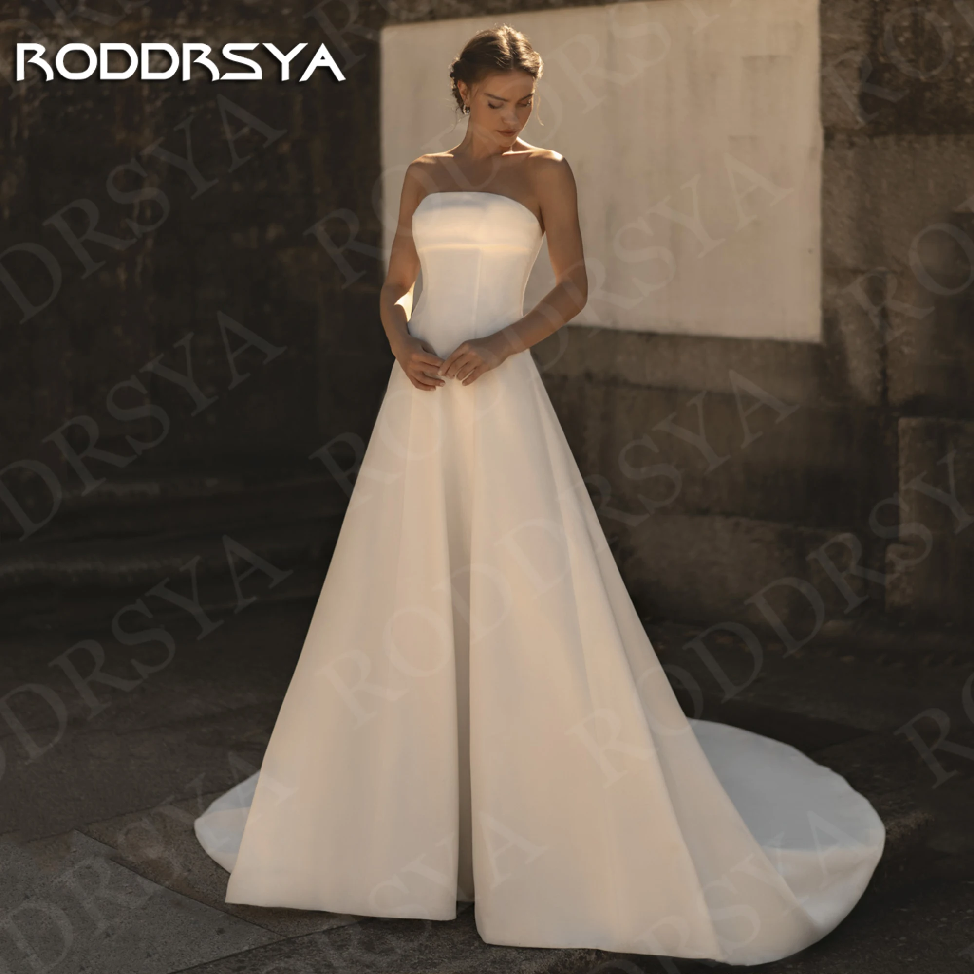 

RODDRSYA Elegant Wedding Dresses Simple Bridal Gowns Satin Customized A Line Strapless Bride Dress Woman vestidos de novia boda