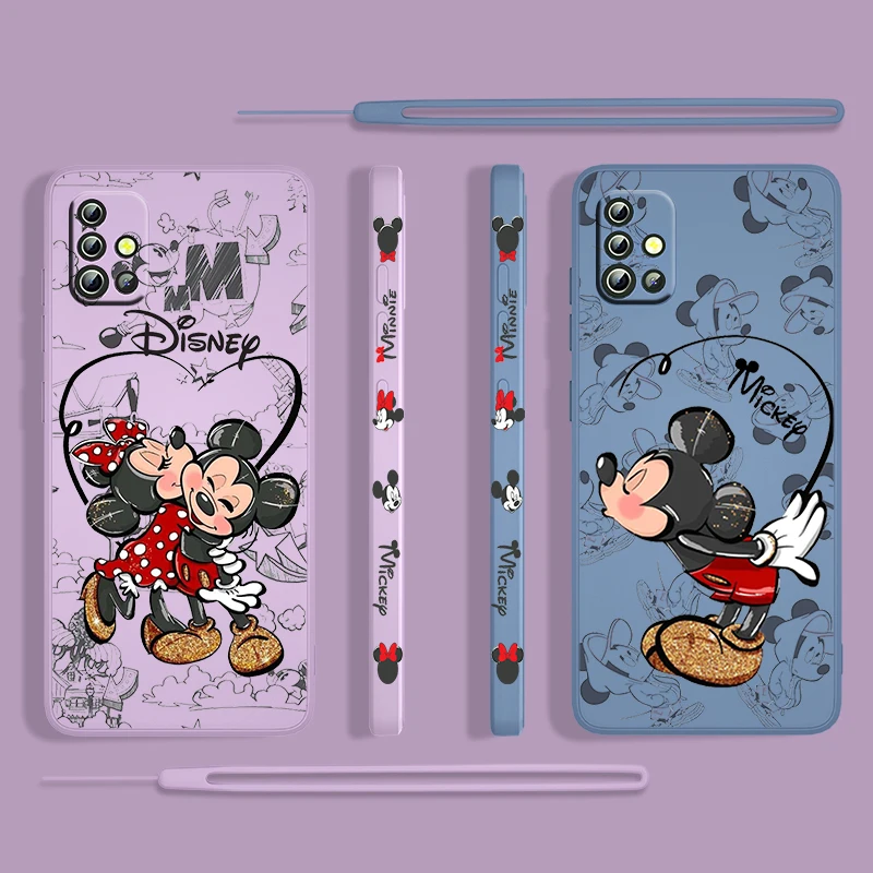 

Mickey Love Minnie Disney For Samsung Galaxy A73 A53 A33 A52 A32 A22 A71 A51 A21S A03S A50 4G 5G Liquid Left Rope Phone Case