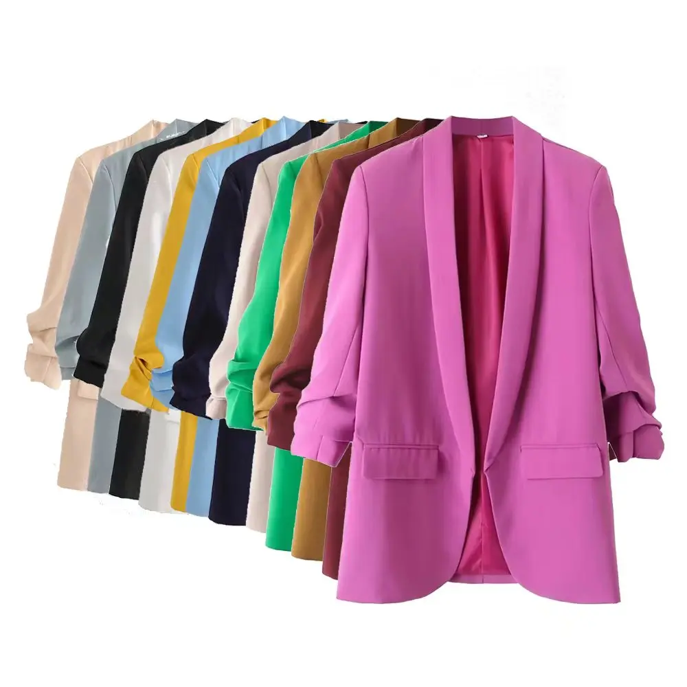 PB&ZA 2023 Spring and Autumn New Commuter Urban Leisure Versatile Candy Women\'s Pleated Sleeve Blazer