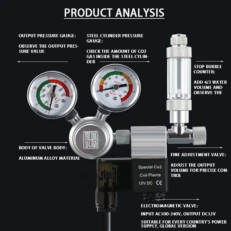 Aquarium CO2 Pressure Reducing Valve upgradation Reinforced Piston Spring High Pressure Reaction System CO2 Reaction Equipment