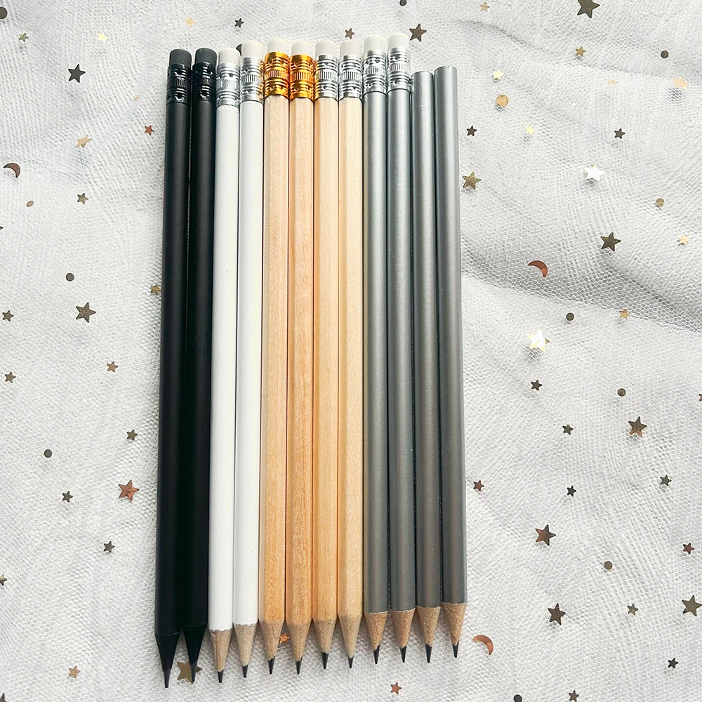 10pcs simpatiche matite di legno con gomme da cancellare matita d'argento per materiale scolastico disegno accessori di cancelleria artistica matite per la scrittura