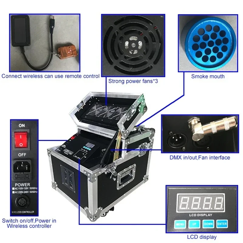 

Double Heads Remote Wireless Control Hazer Smoke Machine Stage Effect Vertical Fog Machine No Warm Time DJ Smoke Machine