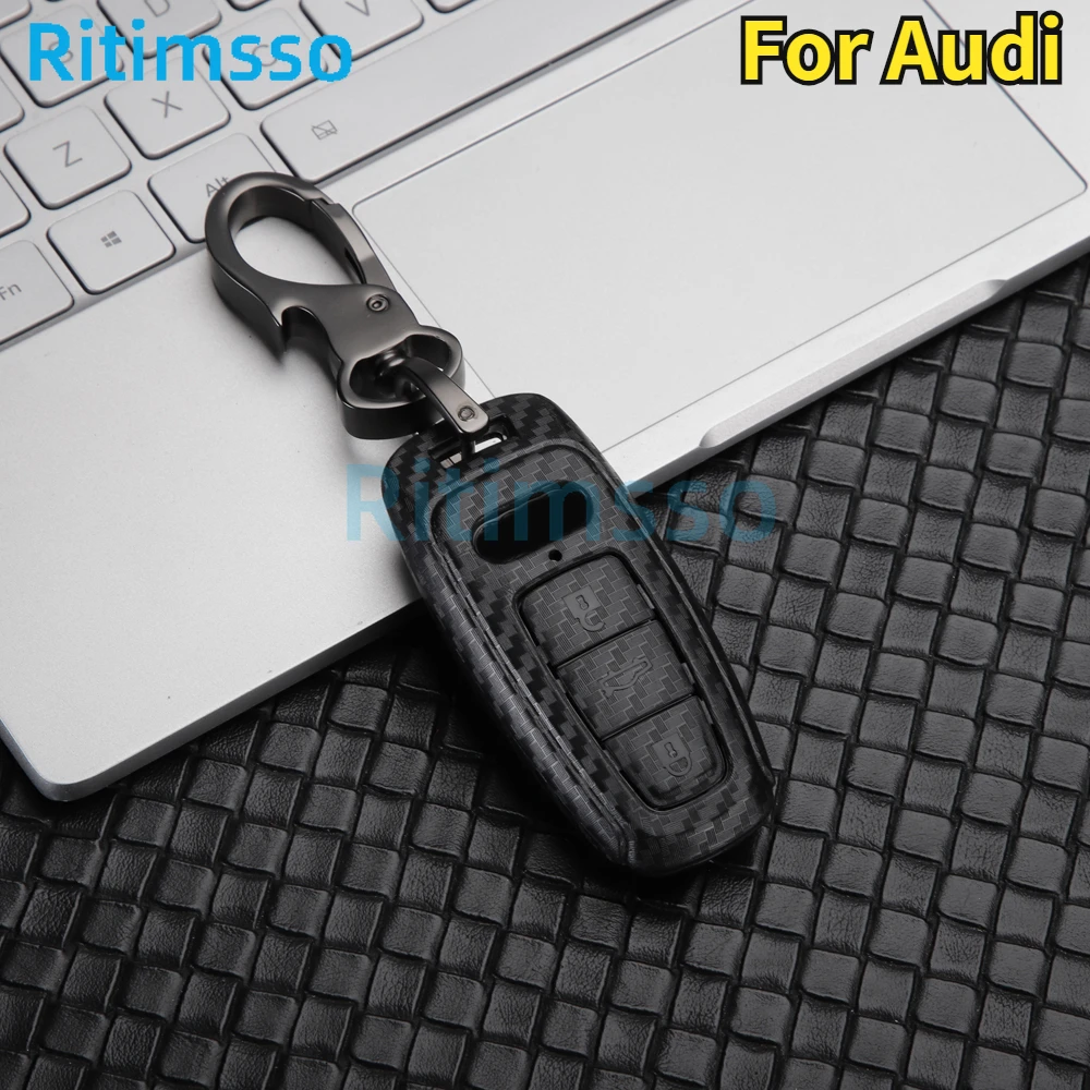 ABS Carbon Fiber Car Key Case Cover For Audi A3 A4 B9 A6 C8 A7 S7 4K A8 D5 S8 Q7 Q8 SQ8 E-tron 2018 2019 2020 2021 Accessories