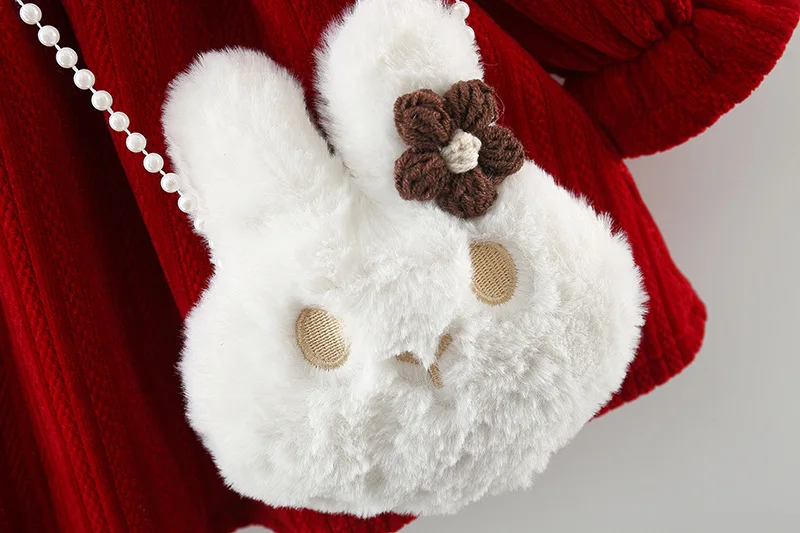 2 Teile/satz Winter Kinder Kleidung Neue Jahr Chirstmas Baby Mädchen Dickes Kleid Zarte Kleinkind Kostüm Kind Kostüm + Niedlichen Kaninchen Tasche – Detail 12