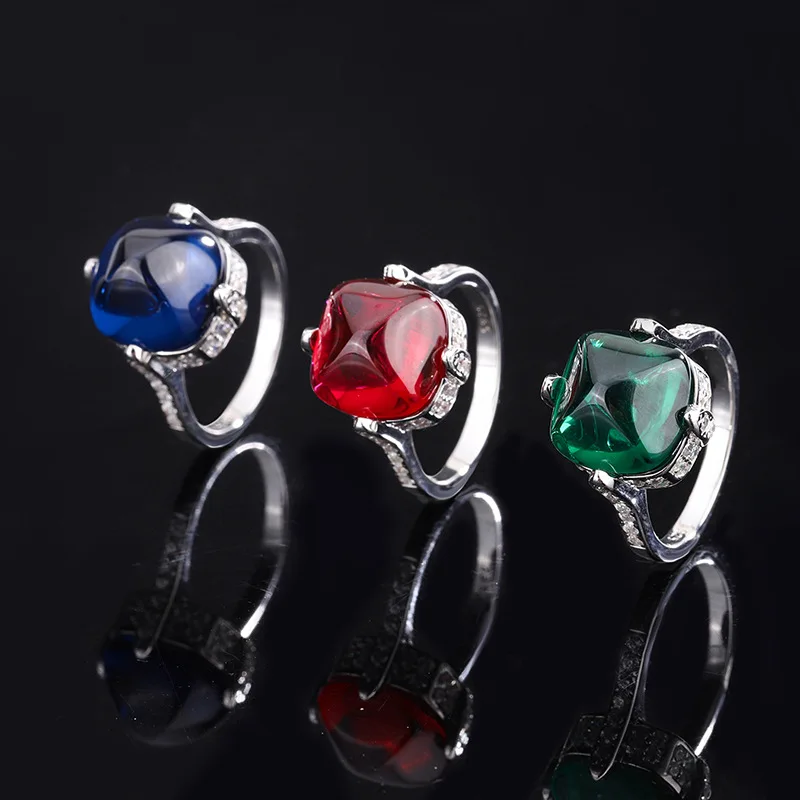 

2022 new S925 full body silver color treasure sugar tower big Korean inlaid women's ring main stone 12 * 12