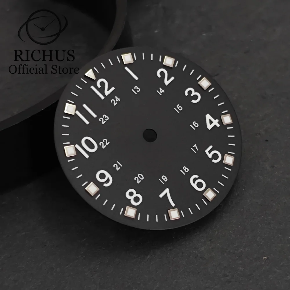RICHUS Dial 28.6mm Luminous Arabic 12 24 Hours Square Index Fit NH35 NH36 ETA2824 ETA2836 ST2130 Miyota8215 Movement