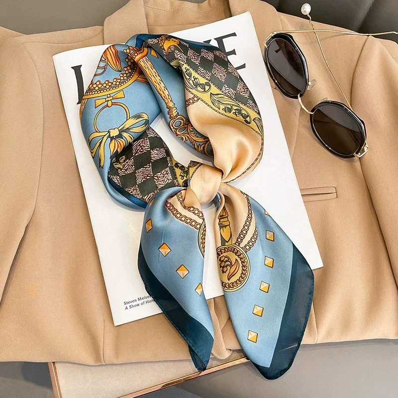 

70cm Chain Pattern Scarf Universal Imitation Silk High-end Square Scarf Clothing Accessories Kerchief Shawl Protection Headscarf