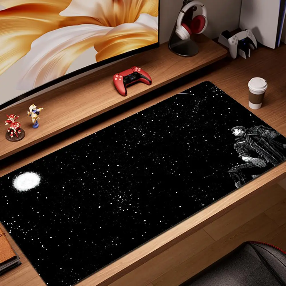 

HYBXAXC Japan Anime Mouse Pad XXL Black And White Keyboard Rug Laptop Guts Sword In B-berserk PC Manga Moon Star Soft Desk Mat
