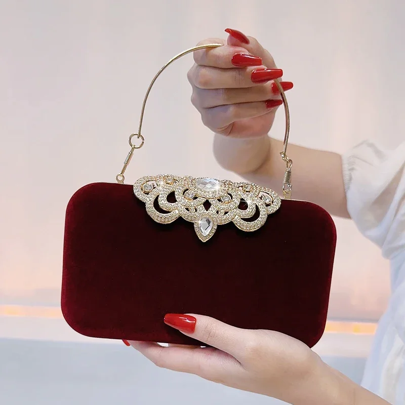 

Velvet Clutch Bag, Fashion Rhinestone Decor Handbag, Women's Dinner Party Square Bag for Carnaval Music Festival