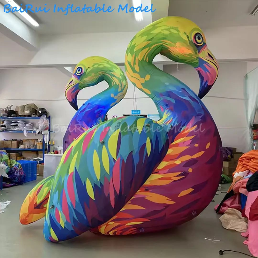 

3M Giant Inflatable Colorful Bird Air Blow Cartoon Flamingo with White LED Light for Night Outdoor Event Decor Advertising