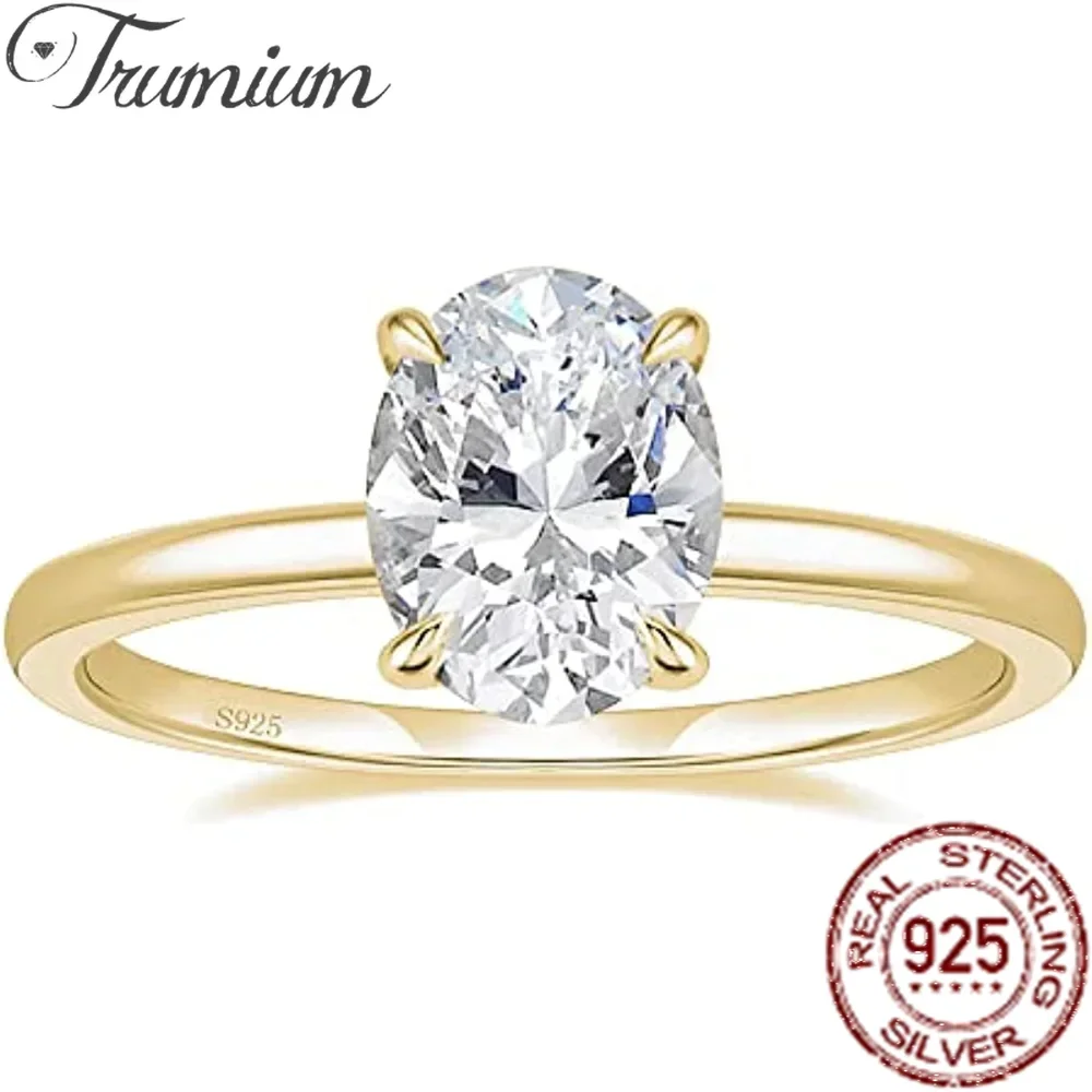 Trumium 3CT 925 Sterling Silver Engagement Rings Oval Cut Solitaire Cubic Zirconia Wedding Promise Rings for Women Fine Jewelry