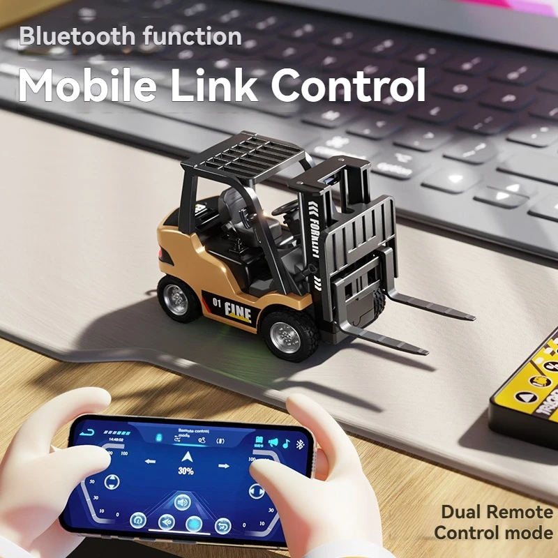 

1/64 Remote Control Mini Alloy Forklift Truck Desktop Ornaments Can Be Controlled By Cell Phone Car Model Children's Day Gifts