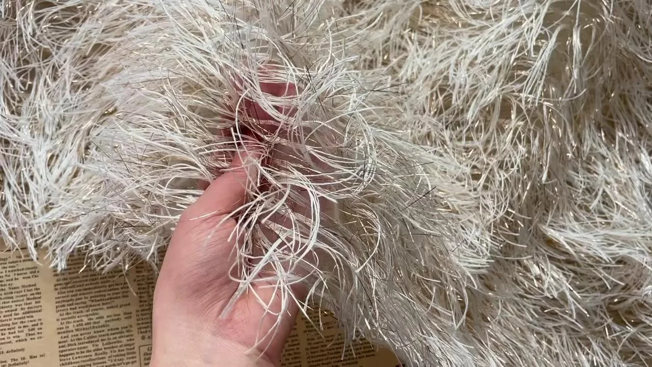 Light Gold Tassel Fringe Lace Embroidered Fringed Quick-Dry Stage Dress Feather Fabric Party Women's Blanket Bag  sewing fabrics
