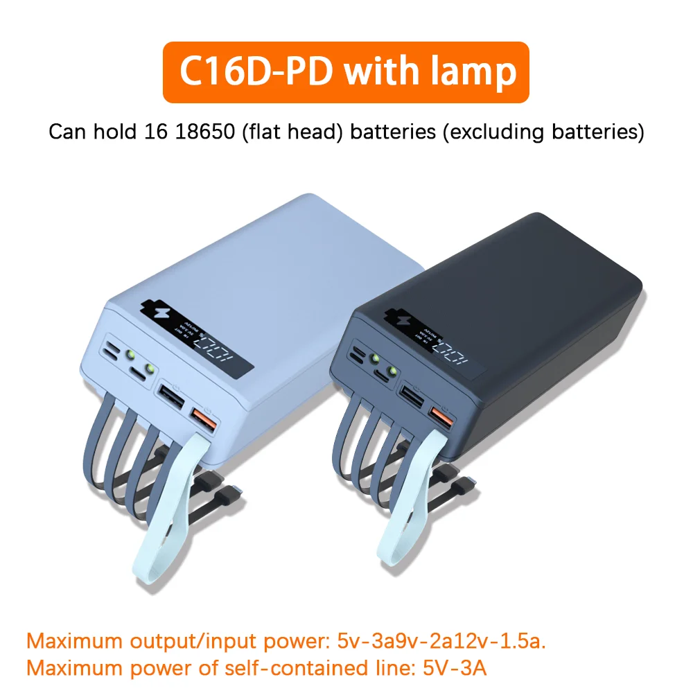 

Comes with a 4-wire detachable welding-free 16-section 18650 charging treasure shell kit DIY mobile power set.