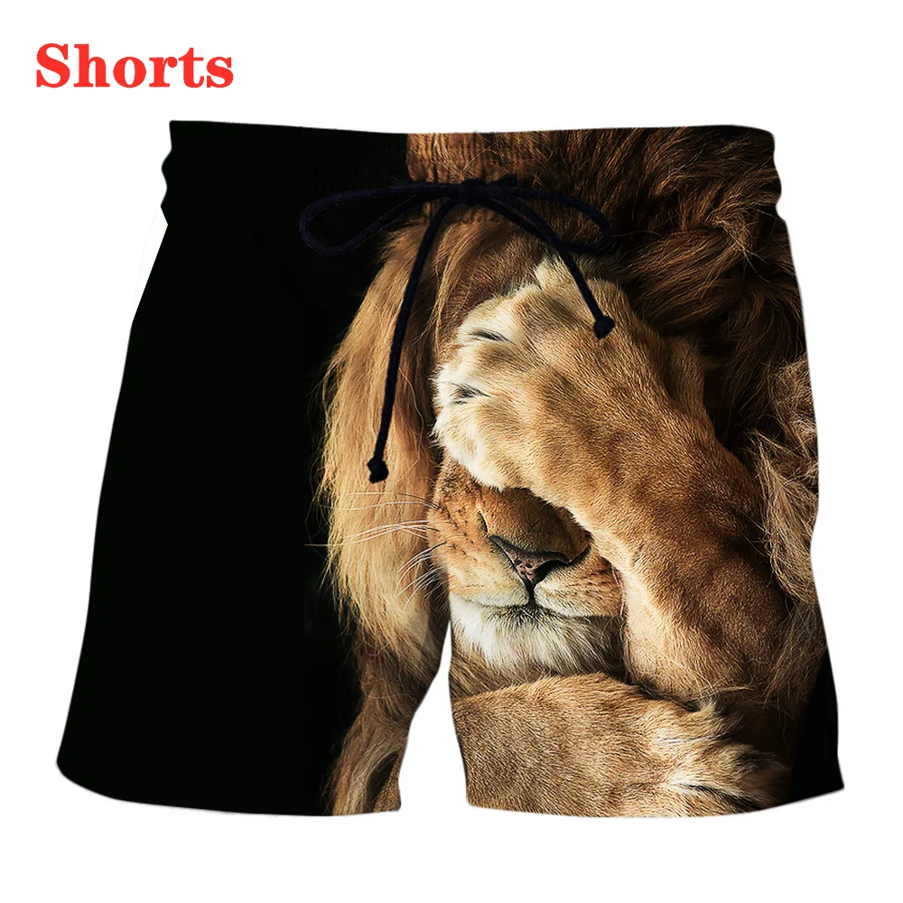 Nova impressão 3d causal vestuário animal leão moda masculina calções femininos plus size S-7XL