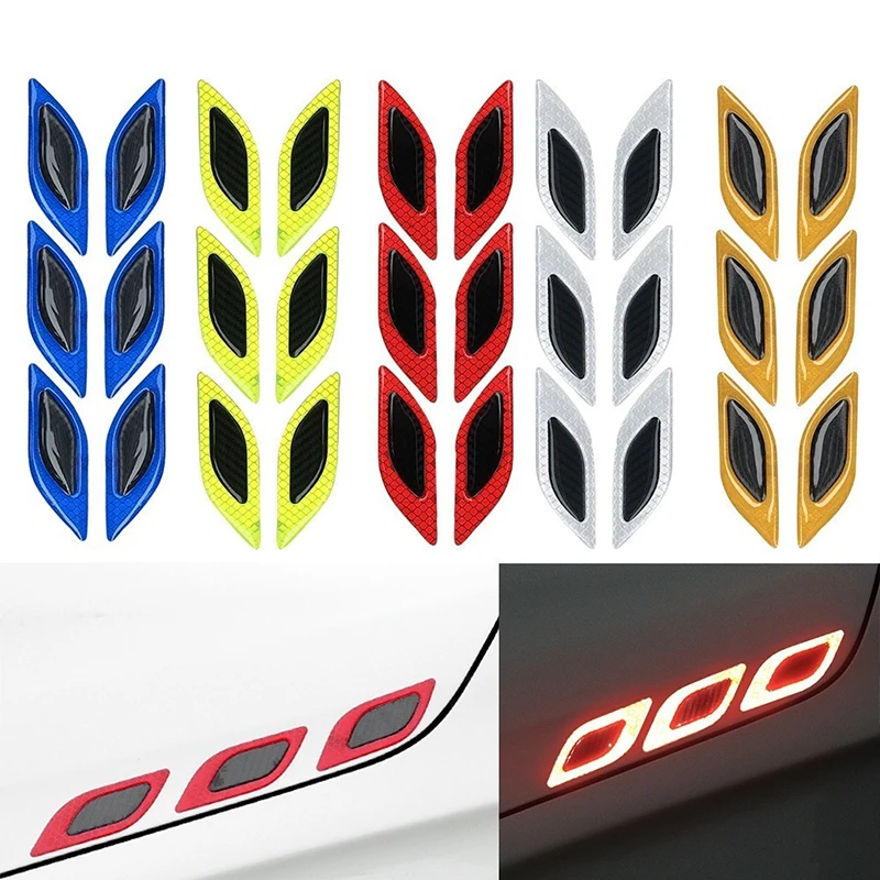 

6pcs Car Stickers Styling Reflective Carbon Fiber Bumper Strips Safety Tape Secure Reflector Stickers Car Exterior Accessories