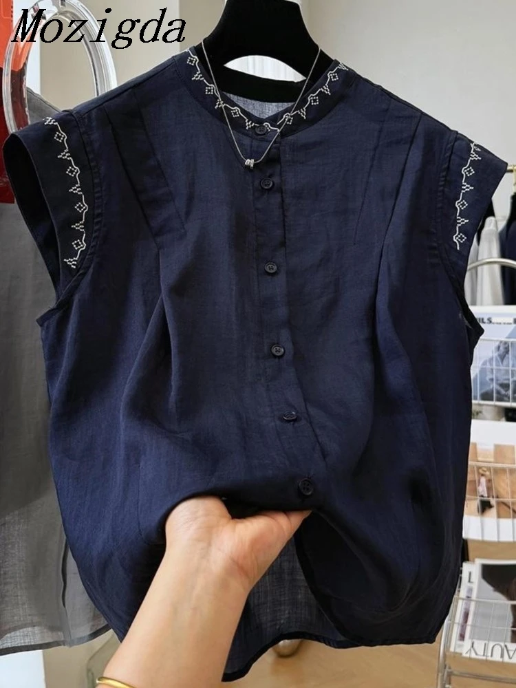 

Summer Ladies Tops Single Breasted Blouses O-neck Causal Shirts New Korean Solid Color Short Sleeve Shirt