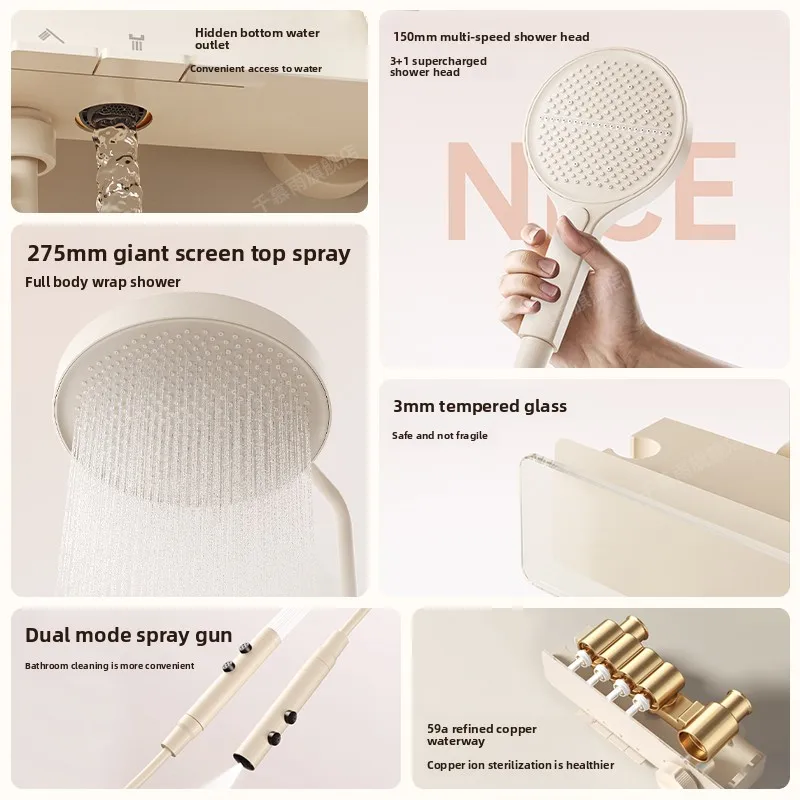Grey Shower Complete Set Piano Digital Display Pressure Boosting Shower Head Set Cold Hot Water Shower For Bathroom