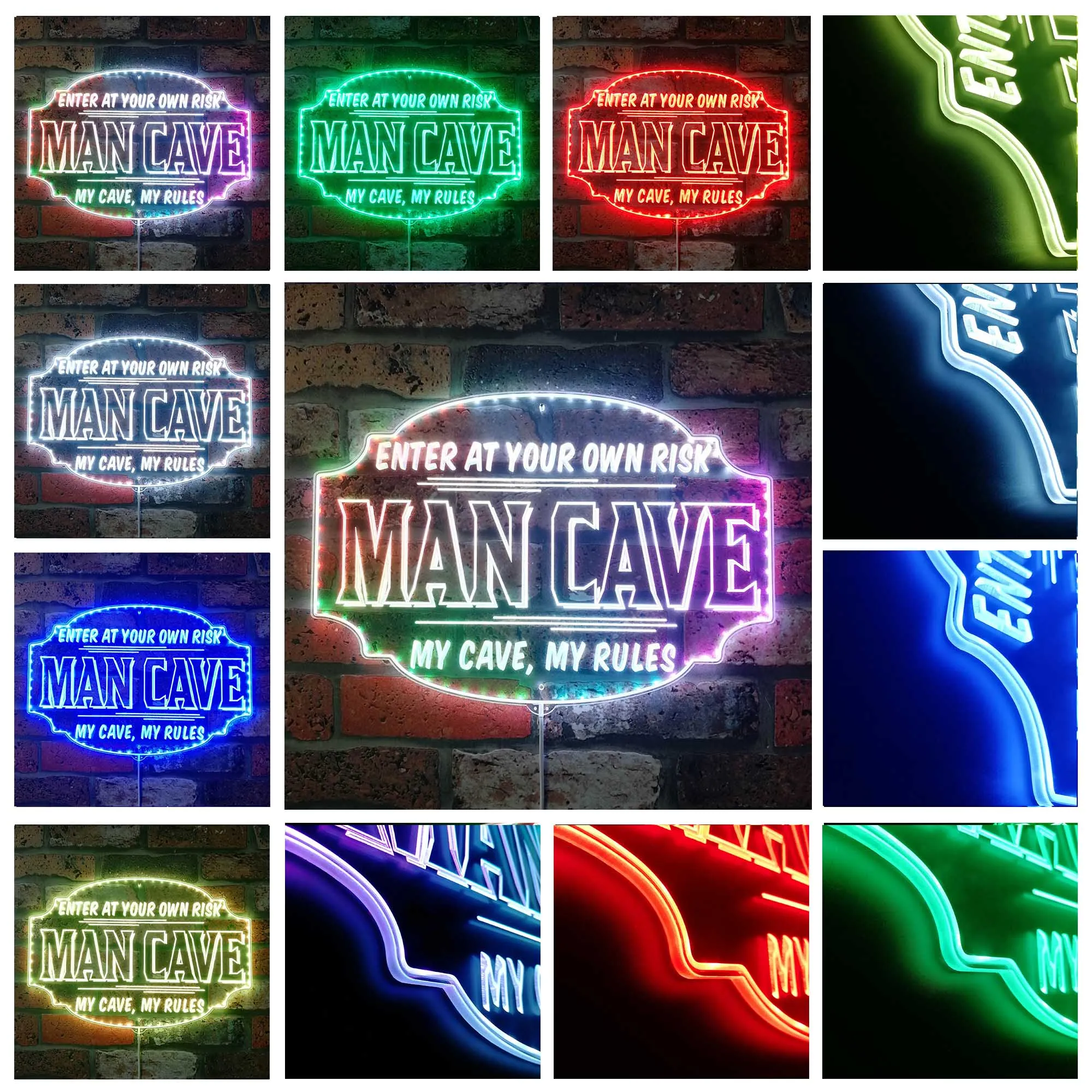 Man Cave Rules Enter At Your Own Risk Glam Led Neon Sign st06-fnd-i0061-c