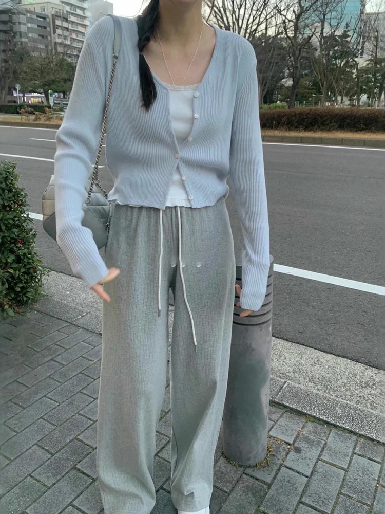 秋の東大門 V ネックニットカーディガン女性の優しいスレオルトフィットスリムアウターウェアトップカジュアルスレロングスベコットン