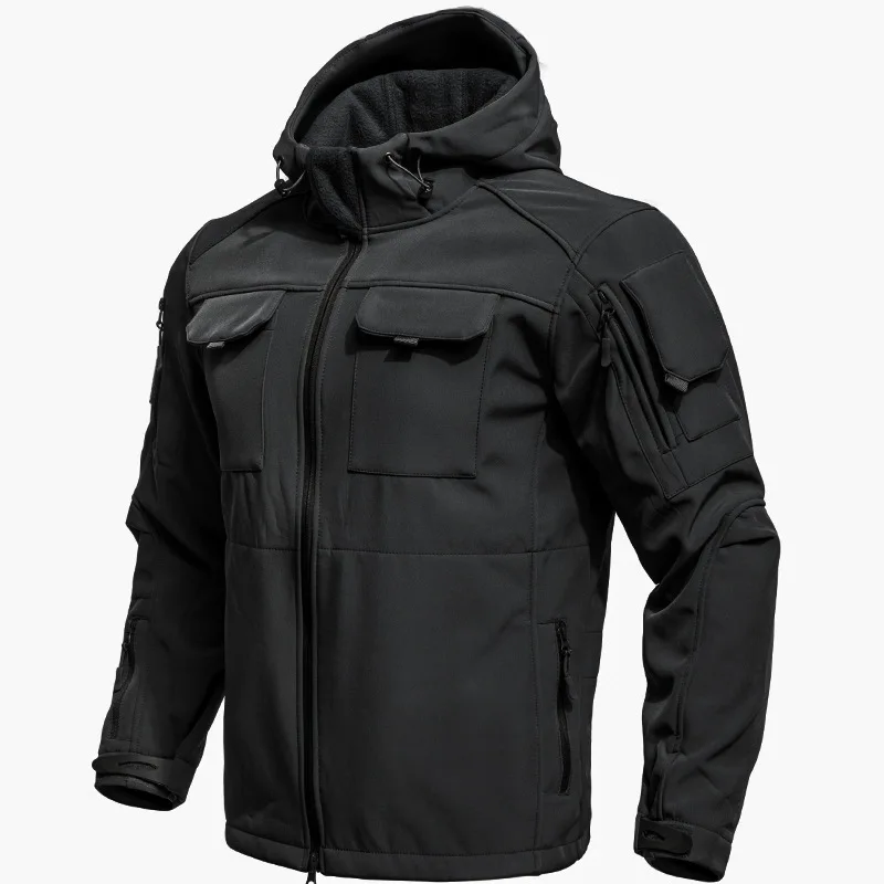 Men's Outdoor Soft-Shell Windbreaker Waterproof Tactical Mountaineering Jacket Thickened Padded Autumn Winter Gear