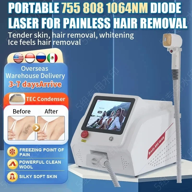 

Permanent High Power Epilator Diode La-ser Painless 3 Wavelength Ice Titanium Hair Removal Machine Whole Body 755 808 1064nm