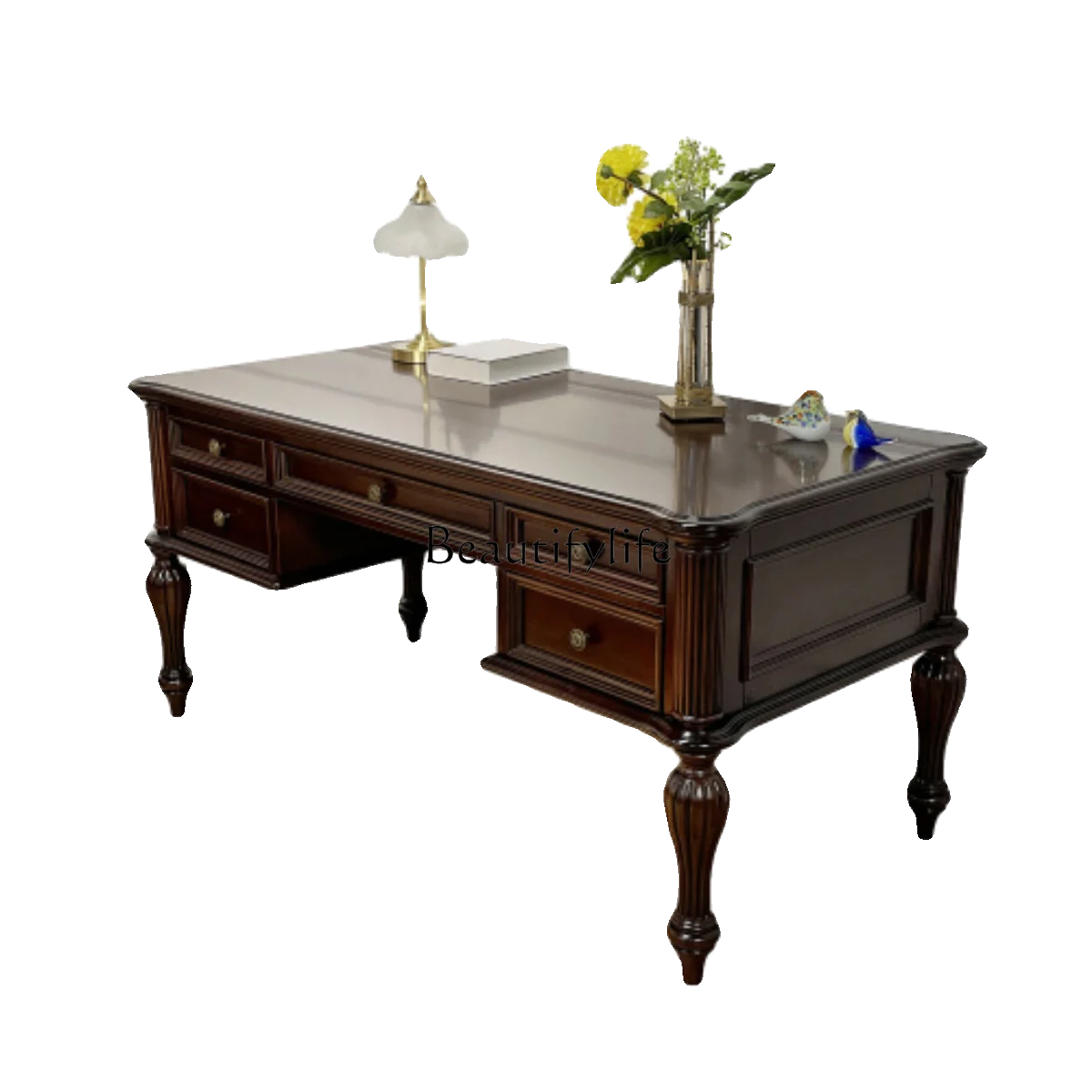 

American country solid wood desk classic Roman column retro study writing table