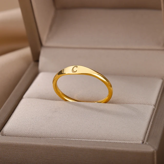 A Z Letter Initial Rings For Women Men Gold Color Stainless Steel Alphabet Ring Male Female Finger Jewelry Birthday Gift Anillos AliExpress