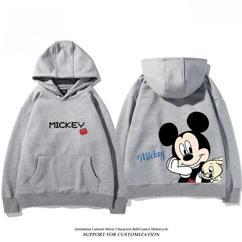 ميكي ماوس الأبيض هوديي الرجال النساء 2025 الربيع القطن زمم هوديي ميكي النص الجبهة طباعة الكلاسيكية رئيس تصميم الأزرق ميكي