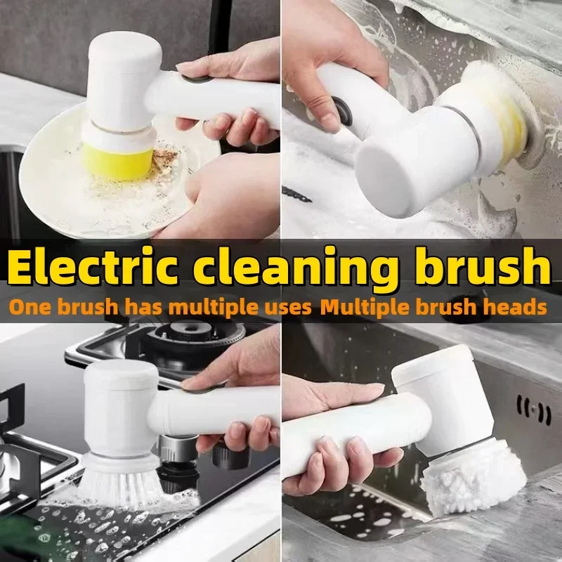 Electric Spin Scrubber With 5 Replaceable Brush Head Power Electric Cleaning Brush Handheld Rechargeable Shower Scrubber