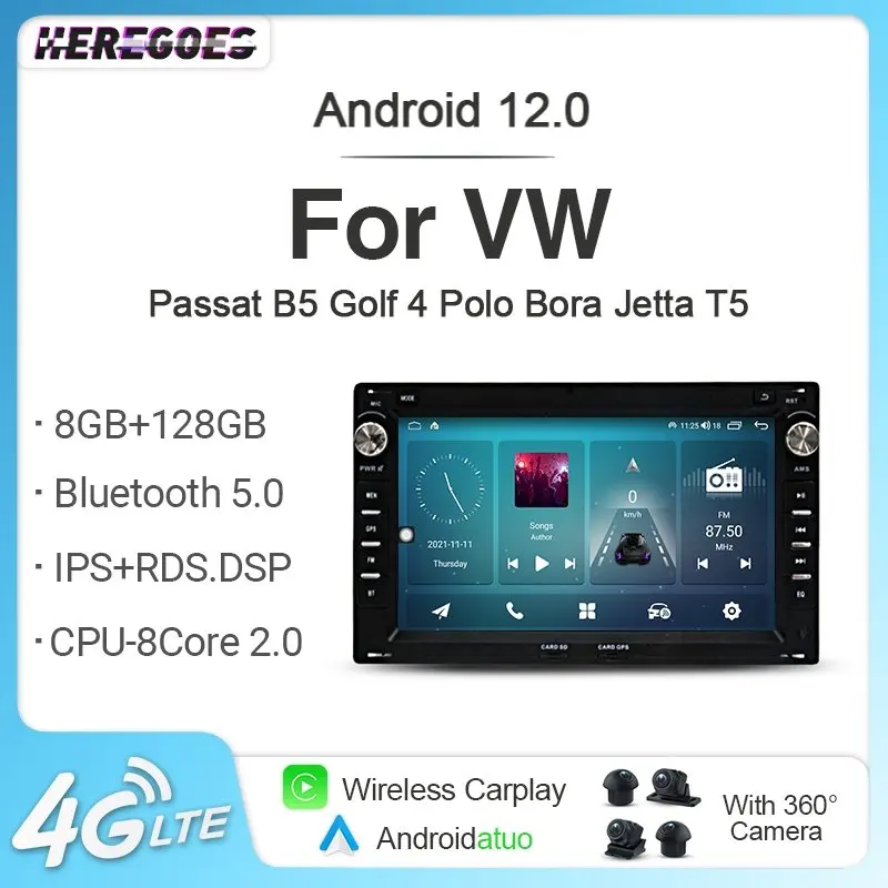 7862 Auto Carplay Android 12 8G+256G Car Radio GPS Player Bluetooth Wifi Navigation For VW PASSAT MK4 MK5 SHARAN Jetta Bora Polo