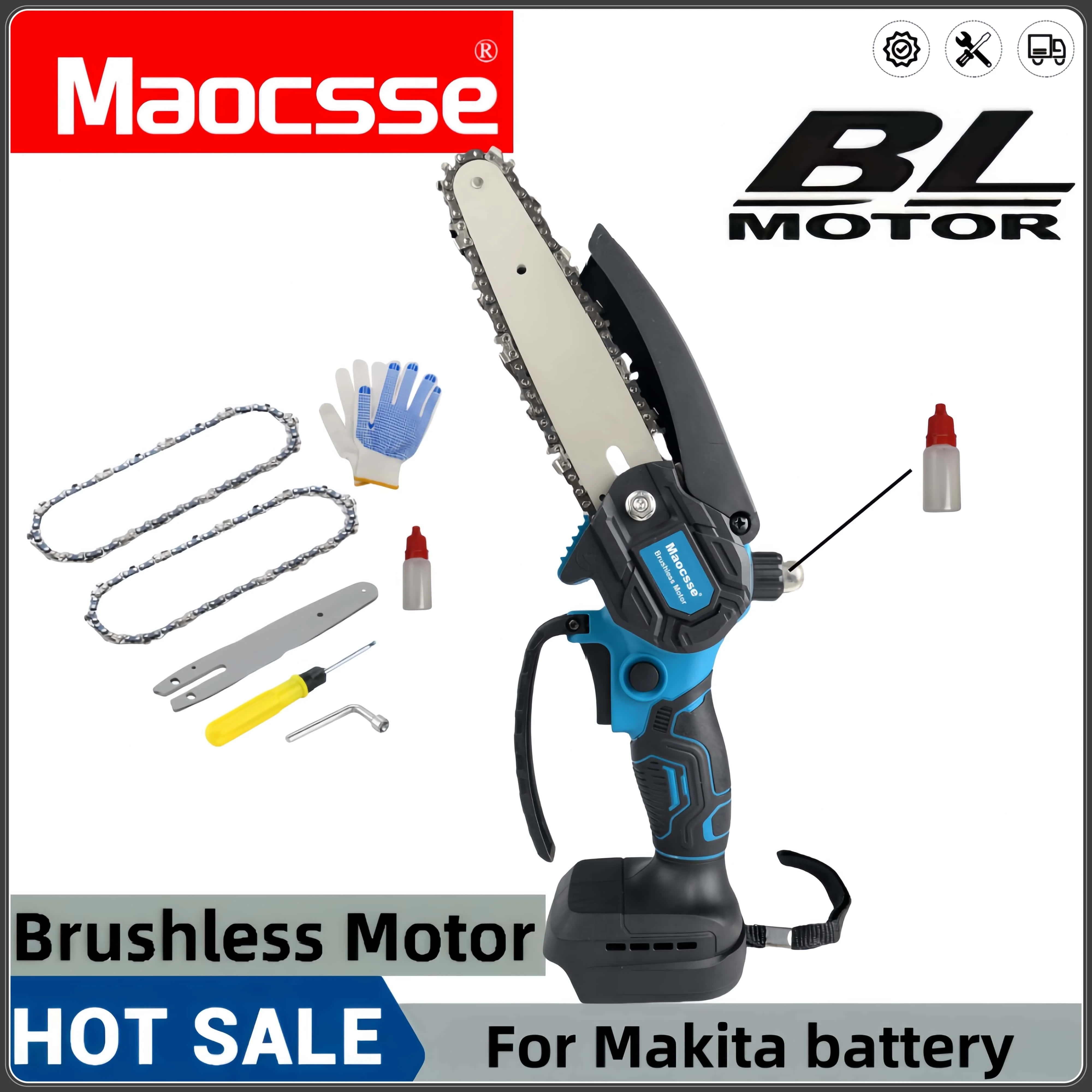 

6 Inch Brushless Electric Chainsaw Oiler Electric Pruning Saw Woodworking Garden Power Tools Compatible for Makita 18V Battery