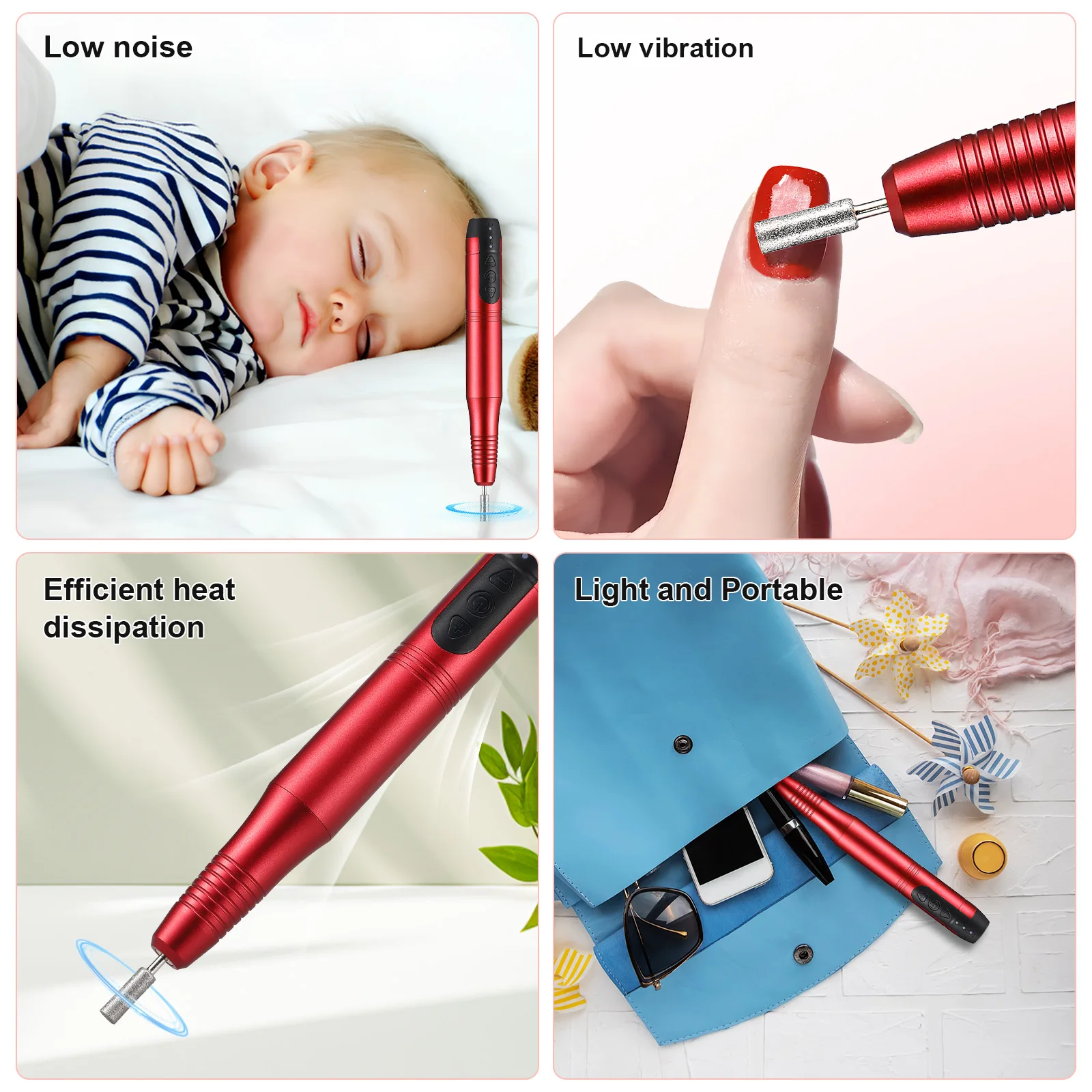 

Electric Nail File Kit Red Portable Manicure Drill Tools Long Lasting Built In Efficient Stylish Comfortable Nail Salon