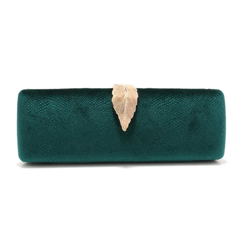 Elegant Ladies' Purple Evenin Clutch Luxury Emerald Serpentine Purse Vintage Leaf Buckle Velvet Wedding Party Dress Handbag view 3