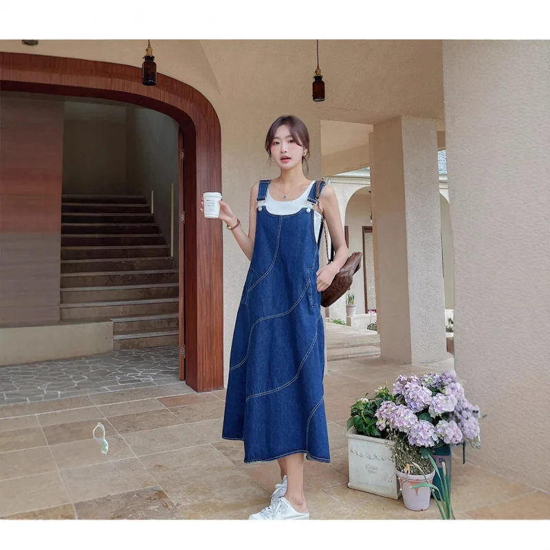 

Cowboy Strap Skirt New Retro Versatile Flesh Covering Slim Loose A-Line Dress