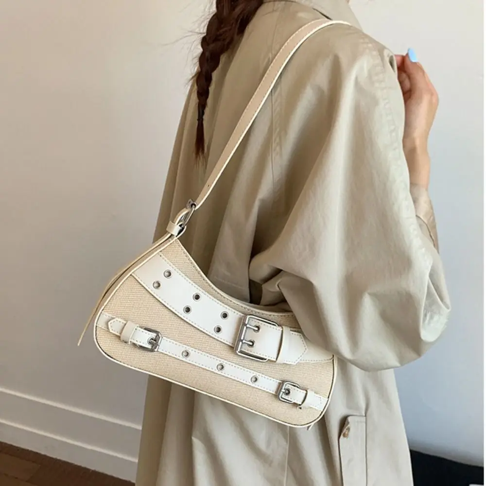 

Trend Handbag Y2K Underarm Bag Rivet Belt Buckle Spicy Girl Shoulder Bag Armpit Bag Retro Crossbody Bag Girls