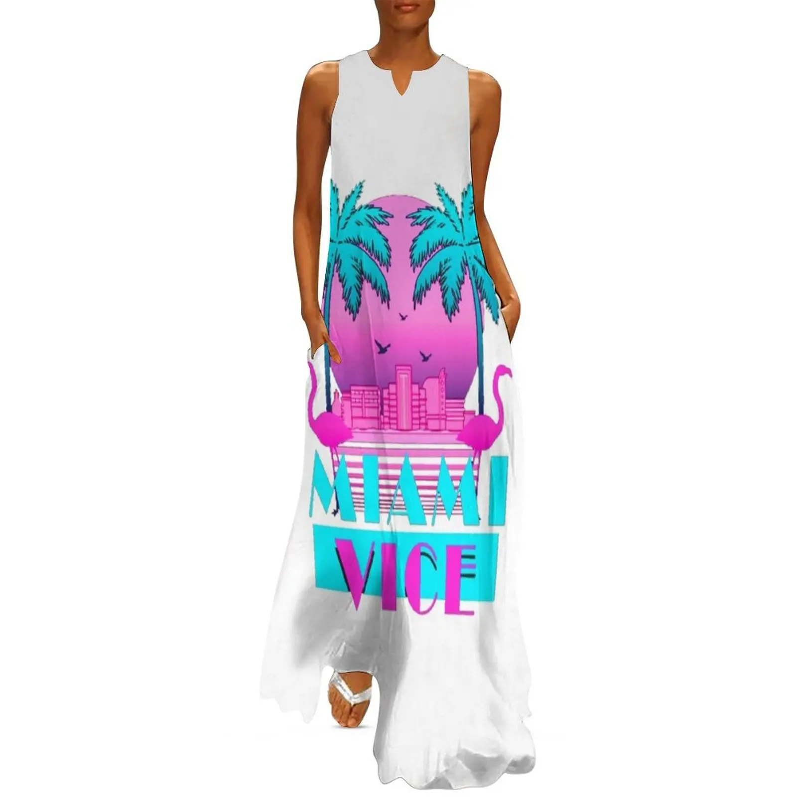 

Miami Vice - Retro 80s Design Long Dress womens dress Prom gown Dresses