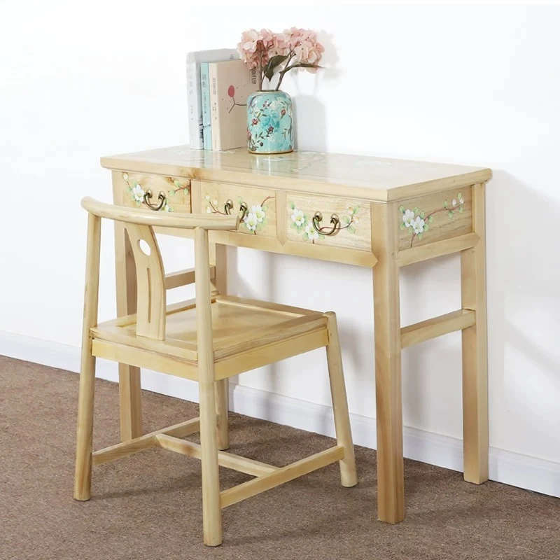 

Modern simple 1-meter study desk small apartment writing desk camphor wood solid wood computer table and chair combination