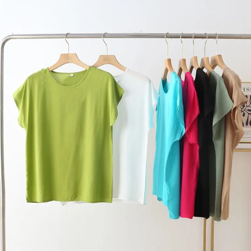 SYsYouthfully Summer Solid Basic Top Women Loose Short Sleeve T Shirts Ranyon Casual Outdoor Homewear O Neck Vintage Thin Tshirt