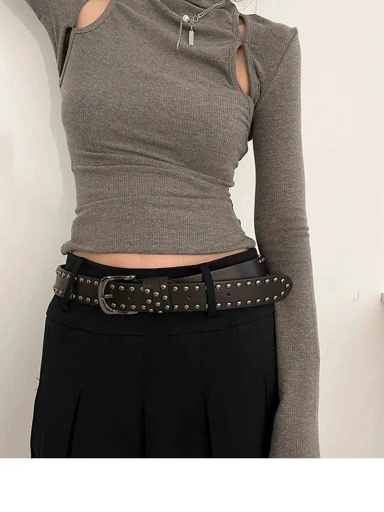 Stylish Western Punk-Style Belt Cool Girl's Edgy Versatile Jeans Belt Women's High-End Metal Statement Studded Belts