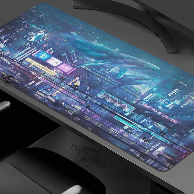 Mouse Pad Science Fiction Blue High Tech City Gamer XL Mousepad XXL MousePads Non-Slip Carpet Desktop Mouse Pad Mice Pad