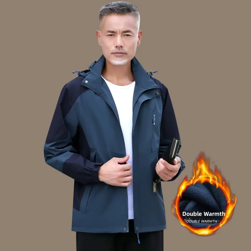 

New 2025 Men's Fce Lined Thiened Tee-in-One Autumn Winter Jaet Dad Coat ly Warmth Zipper Svel Outerwear